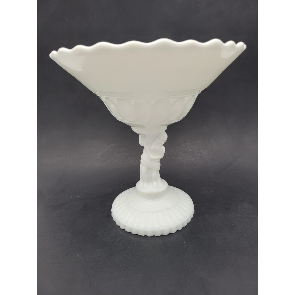 Antique (Late 1800's) Hercules-Atlas Compote bowl Milk Glass dish Atterbury